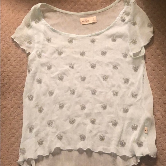 Hollister Light Blue with Sequin Flowers Top - Picture 2 of 4